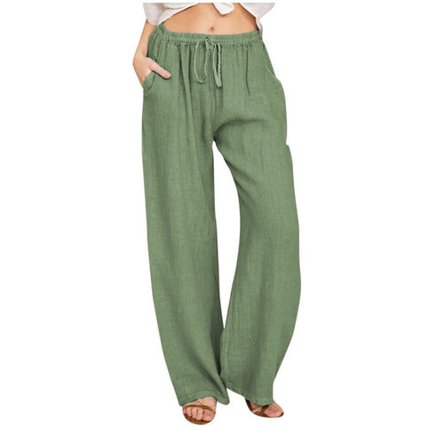Damen Weite Leinenhose mit elastischem Bund und praktischen Eingrifftaschen Heidi-Mode