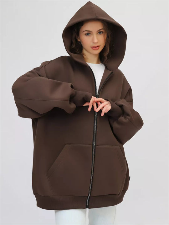 Damen lässiger Oversized Zip-Hoodie mit tiefen Taschen Heidi-Mode