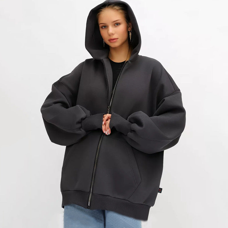 Damen lässiger Oversized Zip-Hoodie mit tiefen Taschen Heidi-Mode