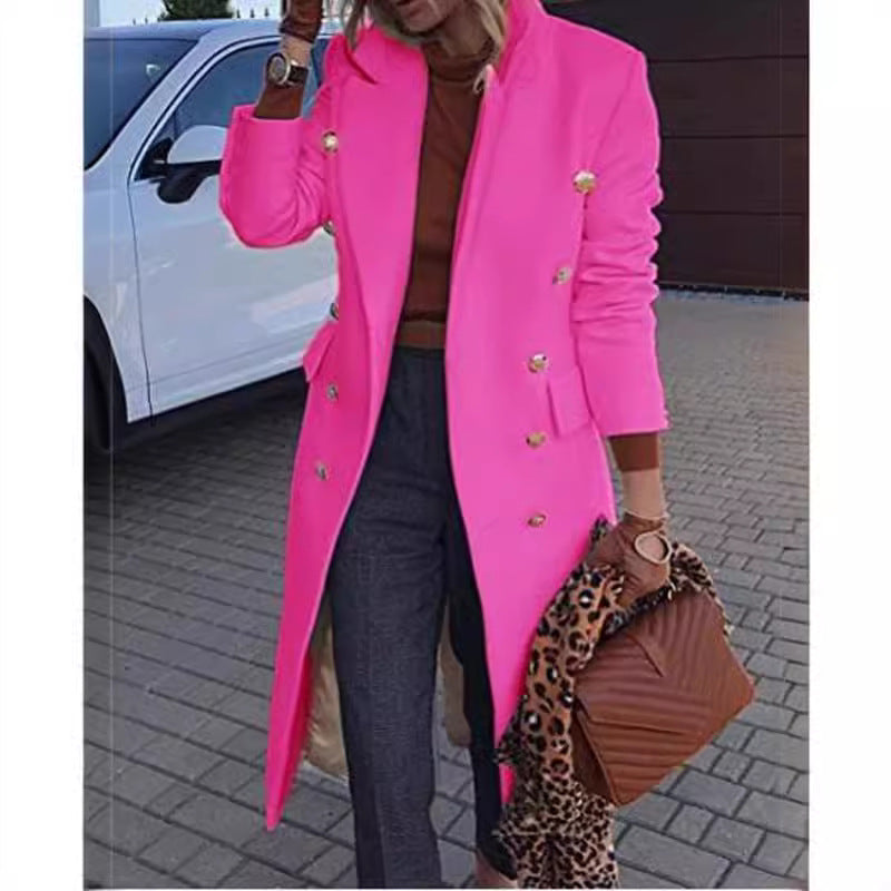 Damen Eleganter Doppelreiher-Mantel mit goldenen Knöpfen und taillierter Passform Heidi-Mode