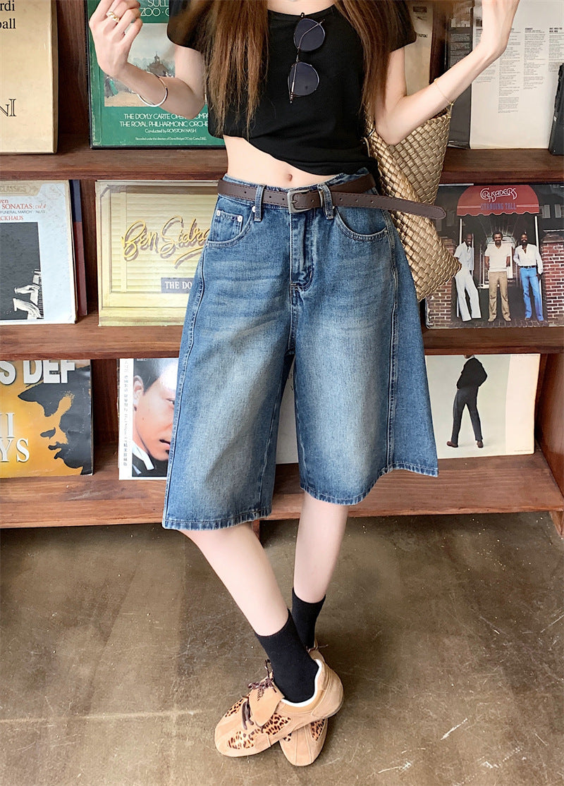 Damen weite Denim-Shorts im modernen Design mit praktischen Taschen Heidi-Mode