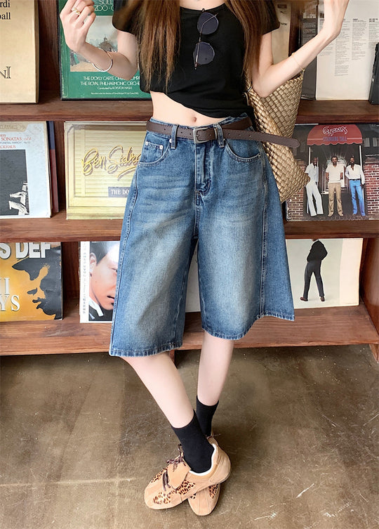 Damen weite Denim-Shorts im modernen Design mit praktischen Taschen Heidi-Mode