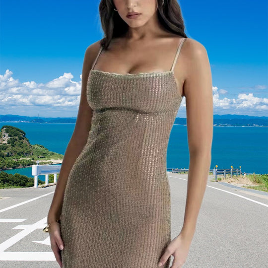Damen Glamouröses Paillettenkleid mit Spaghetti-Trägern und figurbetonter Silhouette Heidi-Mode