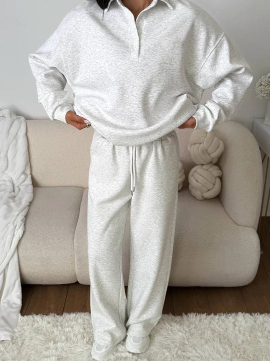 Damen bequemer Polopullover und entspannte Hose Set Heidi-Mode