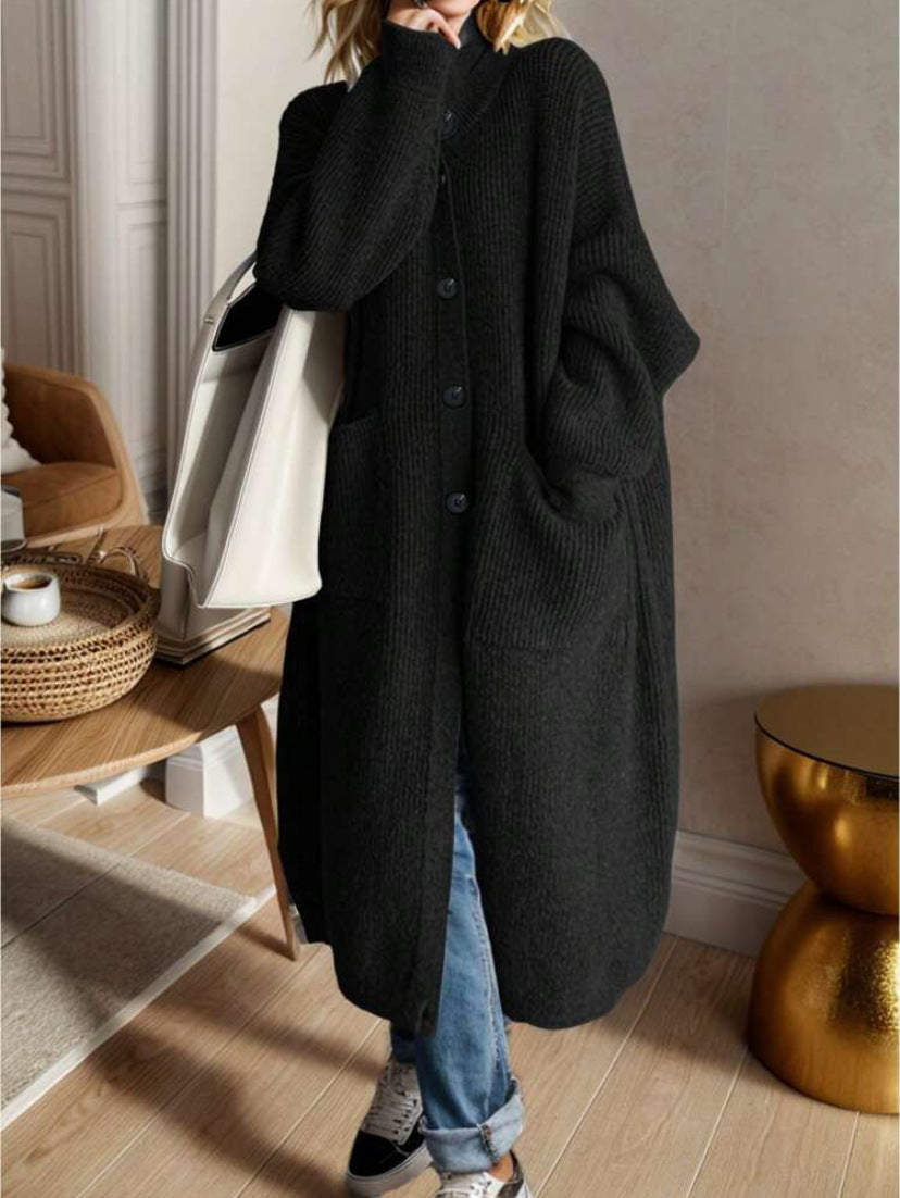 Damen Modische Strickjacke mit großzügigen Taschen und Knopfdetail Heidi-Mode