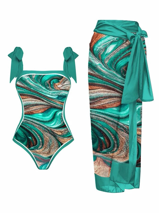 Damen Zweiteiliges Badeoutfit mit stilvollem Wickelrock und floralem Muster Heidi-Mode