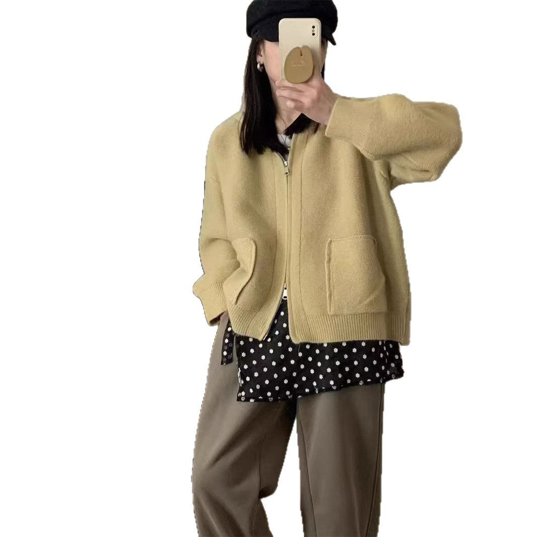 Damen Casual Oversized Strickjacke mit Kapuze und Taschen Heidi-Mode