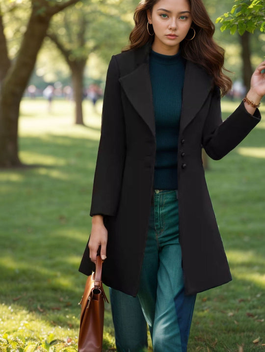 Damen eleganter und taillierter Trenchcoat mit strukturiertem Gewebe Heidi-Mode