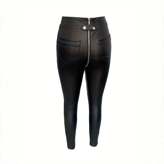 Damen Modische Kunstlederleggings mit Reißverschluss und Taillierung Heidi-Mode