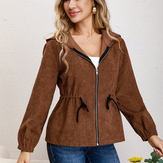 Damen Übergangsjacke mit Kordelzug und Kapuze Heidi-Mode