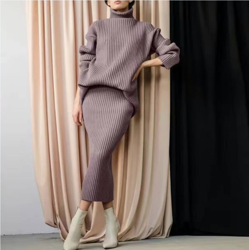 Damen Strickset mit hohem Kragen und weichem Rippdesign Heidi-Mode
