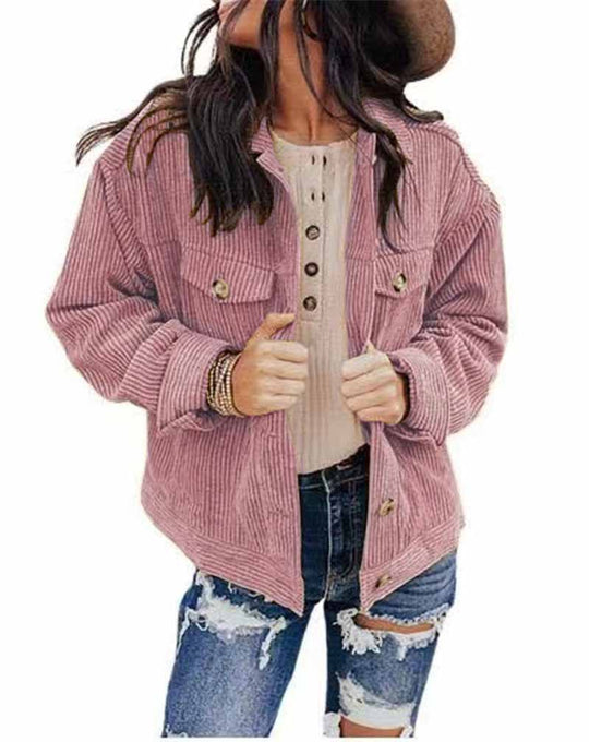 Damen lässige Kordjacke im Oversized-Schnitt mit Knopfdetails Heidi-Mode