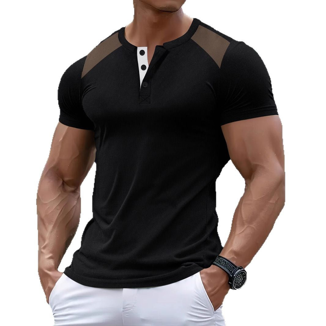 Herren Poloshirt mit strukturiertem Henley-Ausschnitt und Kontrastdetails Heidi-Mode