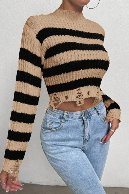Heidi-Mode | Rundhals Kurz Gestreifter Pullover