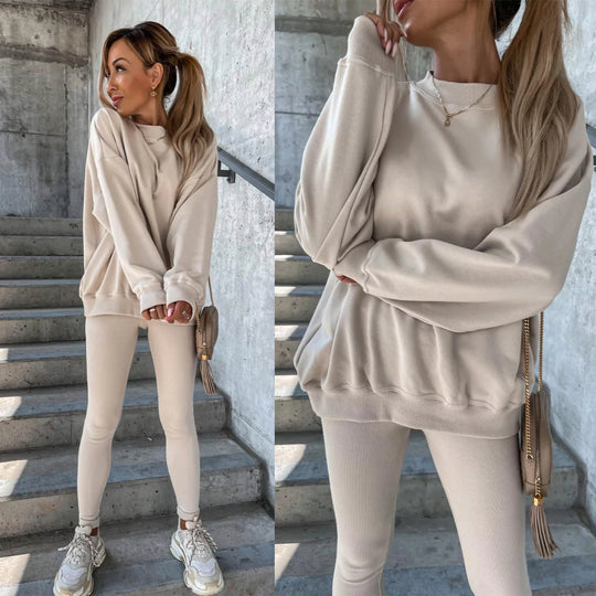 Damen lässiges Oversized Sweatshirt und enganliegende Sportleggings Set Heidi-Mode
