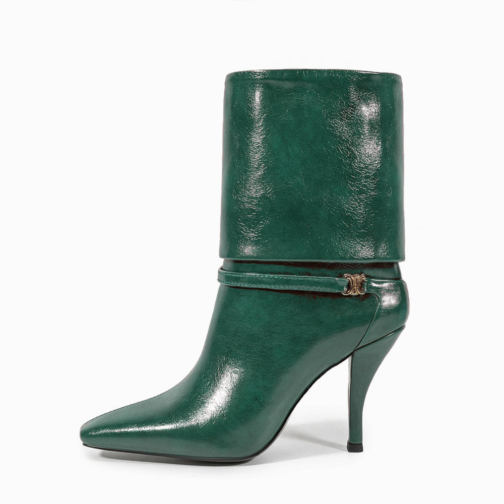 Femme Spitz-Zeh High-Heel Mode Stiefel mit skulptiertem Knöchel-Detail Heidi-Mode