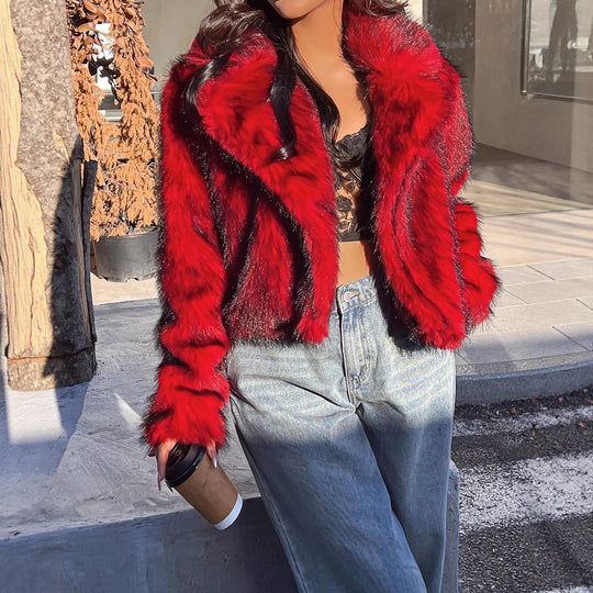 Damen Modische Kurzjacke mit glamourösem Kunstfell Heidi-Mode