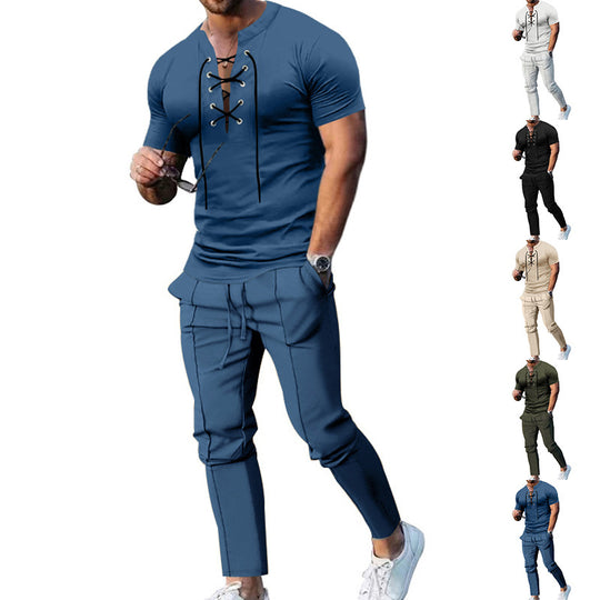 Herren Freizeit-Set mit lässigem Henley-Oberteil und modernen Jogginghosen Heidi-Mode