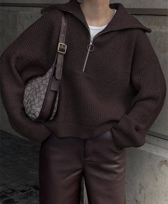 Damen Strickpullover mit Reißverschluss und lässigem Schnitt Heidi-Mode