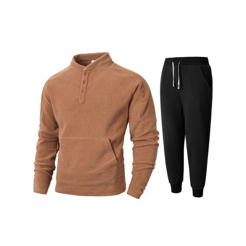 Herren kuscheliges Fleece- Trainingsanzug-Set mit Knopfleiste und praktischen Taschen Heidi-Mode