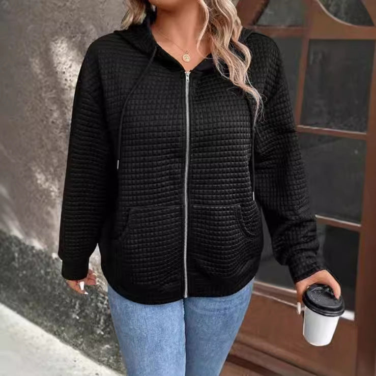Damen Kapuzenjacke mit strukturiertem Waffelmuster und praktischem Reißverschluss Heidi-Mode