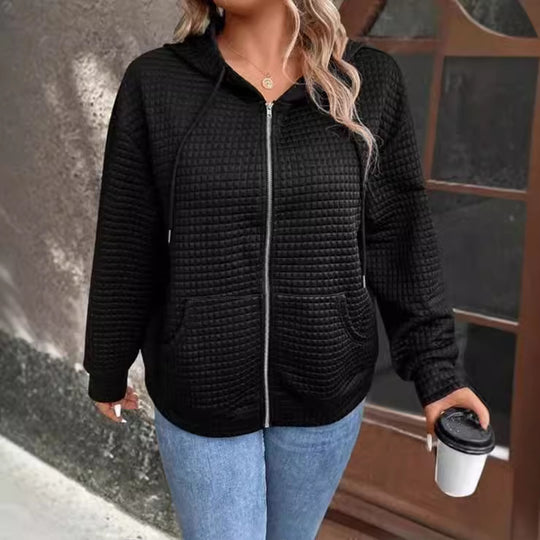 Damen Kapuzenjacke mit strukturiertem Waffelmuster und praktischem Reißverschluss Heidi-Mode