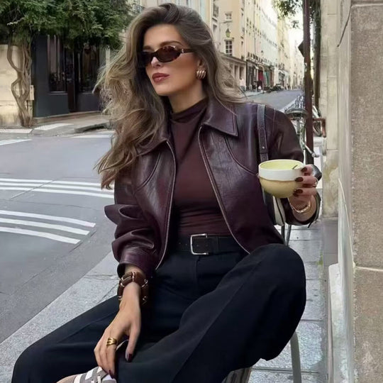Damen Kunstlederjacke mit elastischem Bund und sportlichem Schnitt Heidi-Mode