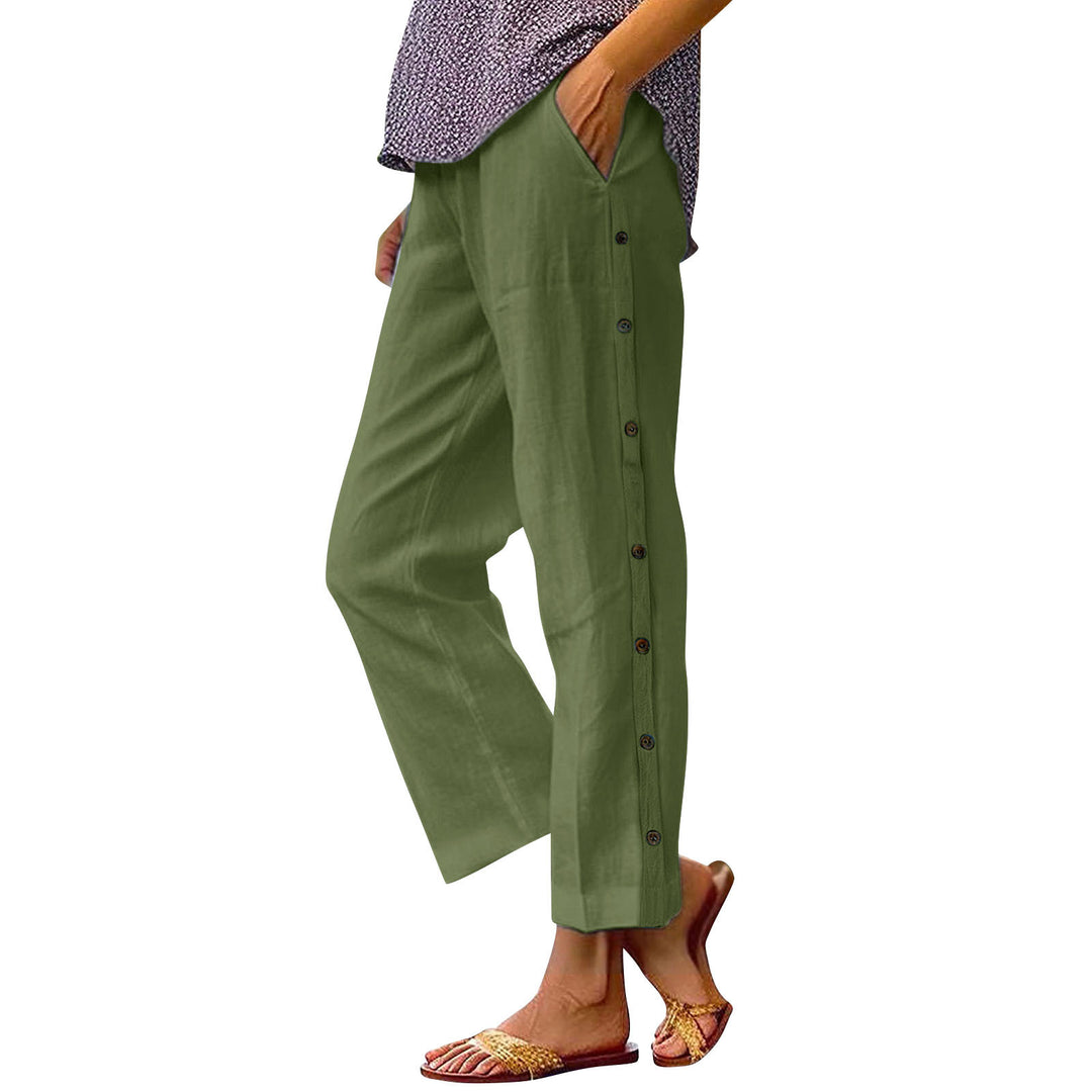 Damen Leichte und luftige Freizeithose mit Knopfdetails Heidi-Mode