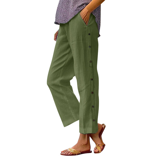 Damen Leichte und luftige Freizeithose mit Knopfdetails Heidi-Mode