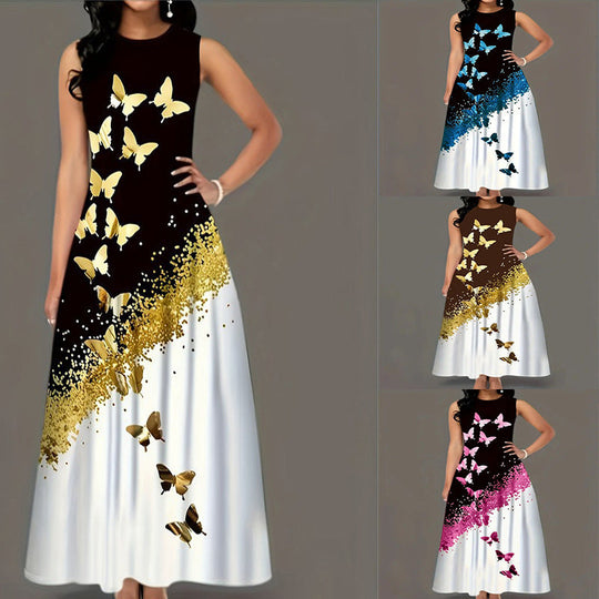 Heidi-Mode | Rundhals-Träger A-Linien Lang Kleid