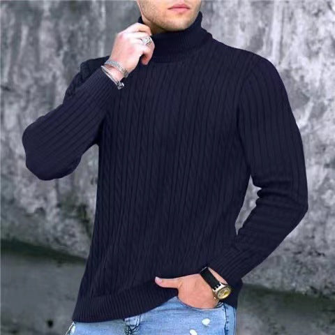 Herren Strickpullover mit modernem Rippmuster und hohem Kragen Heidi-Mode