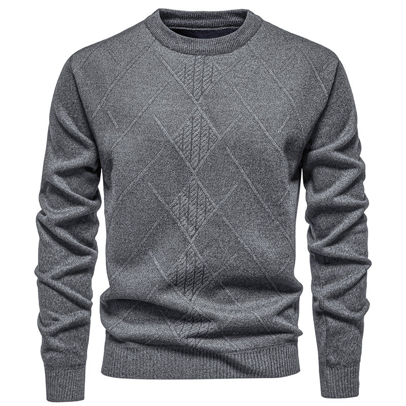 Herren Strickpullover mit strukturiertem Rautenmuster und klassischem Rundhalsausschnitt Heidi-Mode