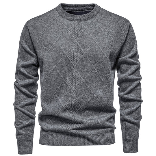 Herren Strickpullover mit strukturiertem Rautenmuster und klassischem Rundhalsausschnitt Heidi-Mode