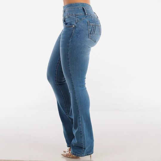 Damen Bootcut Jeans mit hohem Bund und konturierender Passform Heidi-Mode
