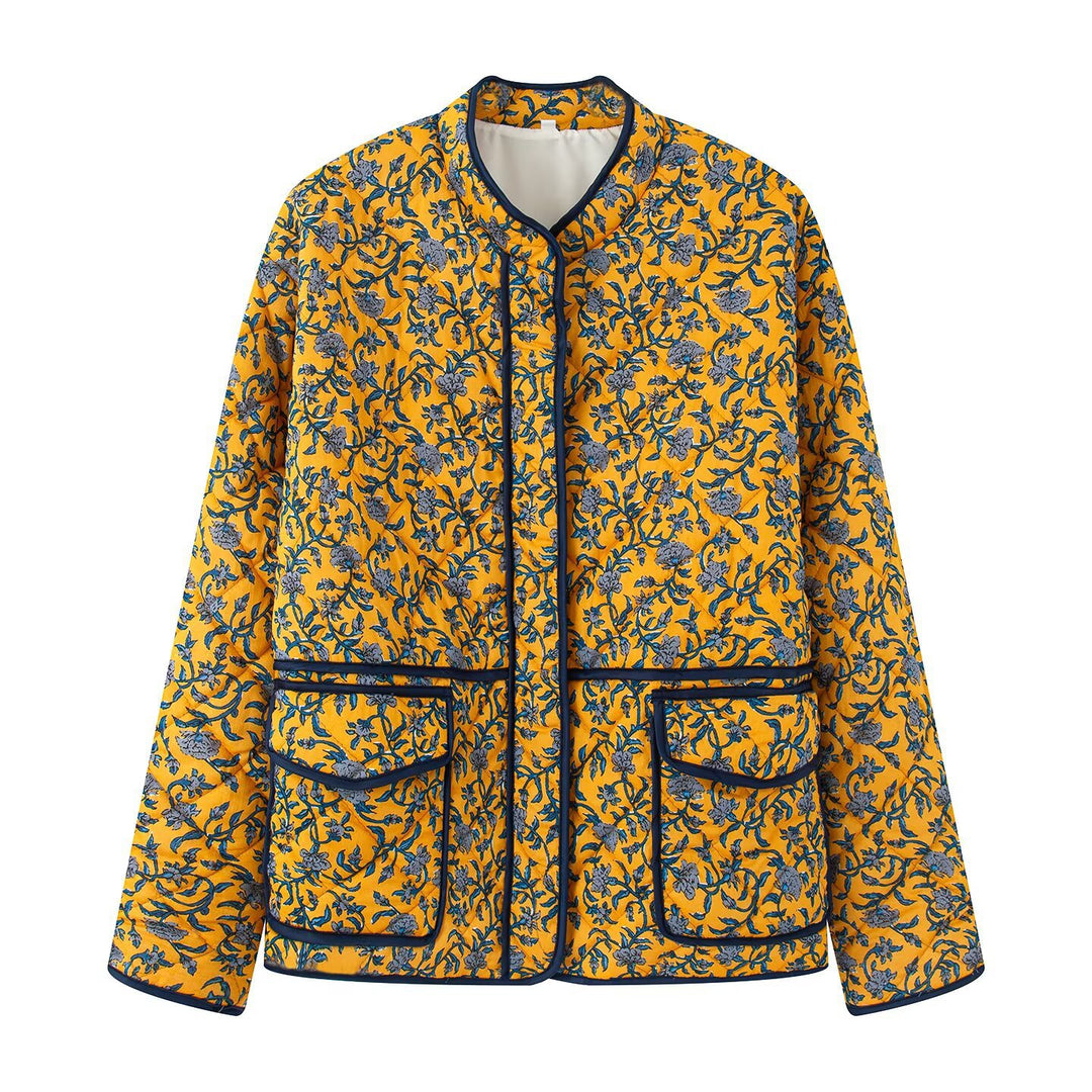 Damen außergewöhnliche Steppjacke mit floralen Mustern und praktischen Taschen Heidi-Mode