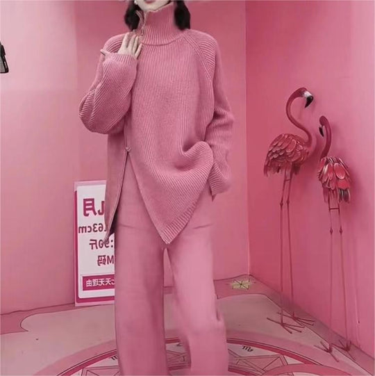 Damen Strickensemble mit Rollkragen und Reißverschluss Heidi-Mode