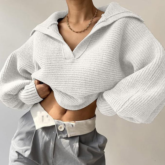 Damen Großer Strickpulli mit V-Ausschnitt Heidi-Mode