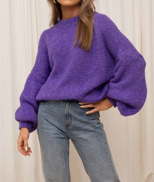 Damen gemütlicher Oversize-Pullover mit voluminösen Ärmeln und weichtexturiertem Strick Heidi-Mode