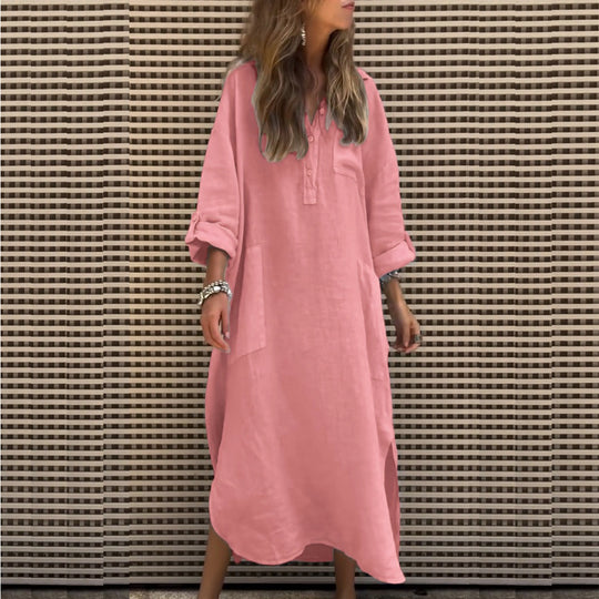 Damen Hemdkleid mit praktischen Taschen und langem Arm Heidi-Mode