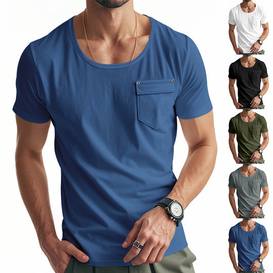 Herren Basic V-Ausschnitt T-Shirt mit Brusttasche Heidi-Mode