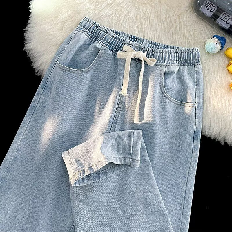 Damen lässige Denim-Hose mit elastischem Bund und praktischen Eingrifftaschen Heidi-Mode