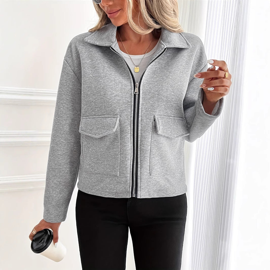Damen lässige Zip-Jacke mit praktischen Taschen Heidi-Mode