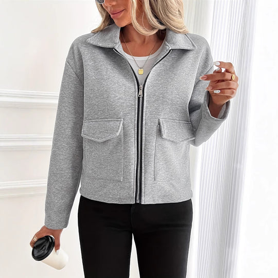 Damen lässige Zip-Jacke mit praktischen Taschen Heidi-Mode