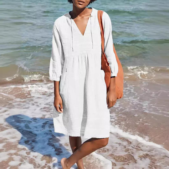 Damen lässiges Sommerkleid mit Kapuze und Taschen Heidi-Mode