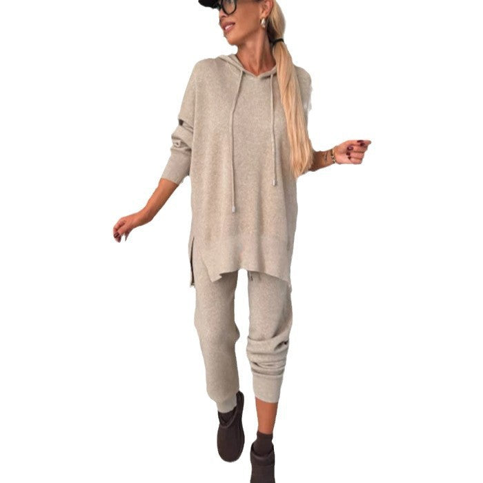 Damen modisches Freizeit-Loungewear-Set aus weichem Material mit Kapuze und weit geschnittenen Hosen Heidi-Mode