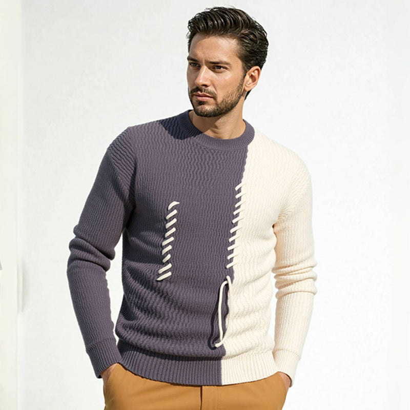 Herren Pullover mit kreativem Strukturdesign und Kontraststreifen Heidi-Mode