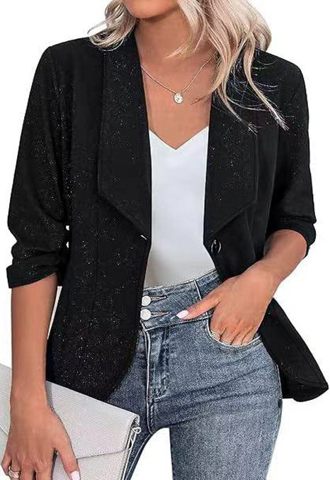Damen Glitzer Blazerjacke mit femininer Silhouette und elegantem Revers Heidi-Mode
