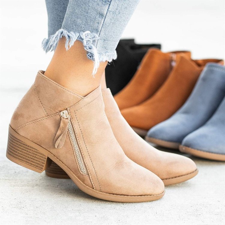 Damen Ankle Boots aus samtigem Kunstleder mit seitlichem Reißverschluss und bequemer Innensohle Heidi-Mode