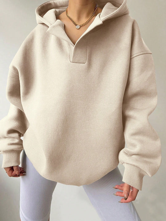Damen Oversized Kapuzenpullover mit halbem Reißverschluss Heidi-Mode
