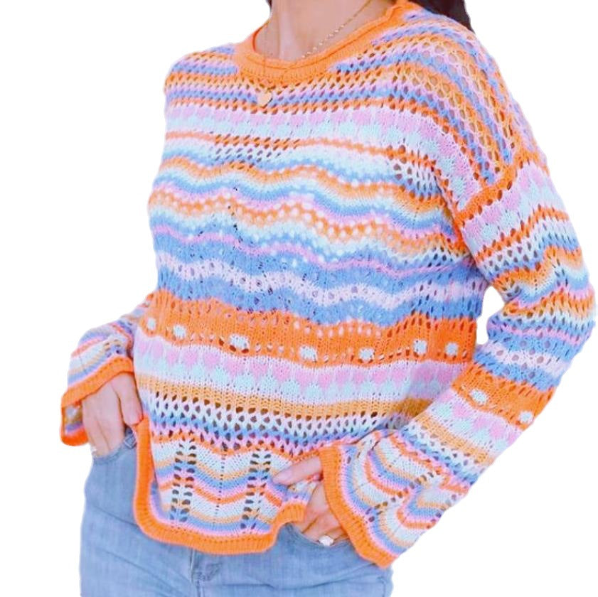 Damen Strickpullover mit buntem Zickzackmuster Heidi-Mode